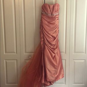 Long Prom Dress with Ruching and Crystal Details